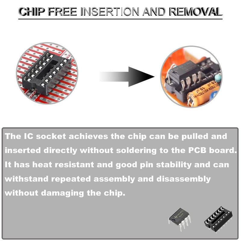 DKARDU 50pcs 14-Pin DIP IC Socket, Black, Easy to Install with Tin Wire Pen for Electronics Experiment DIY - Image 4